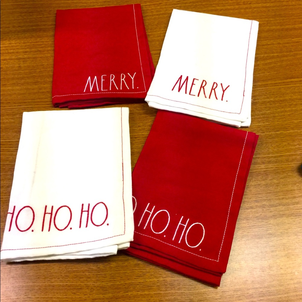 Rae Dunn MERRY and HO HO HO Embroidered Napkins